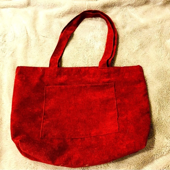 Ember’s Fire Handbags - CORDUROY Tote with Designer Inner Lining - Red